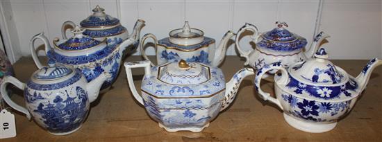 9 various blue & white tea pots